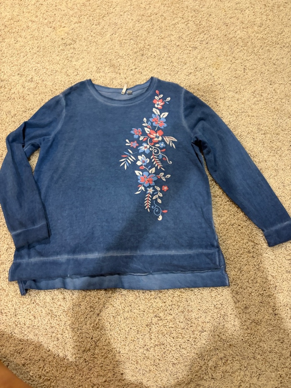Active Brand Long Sleeve Womens Top XL Blue Cotton Polyester Embroidered Look